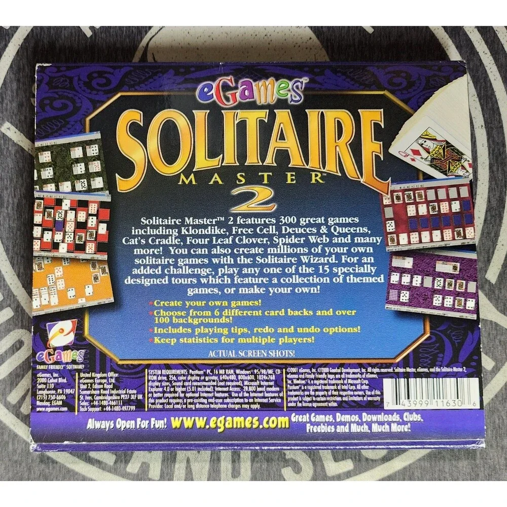 Solitaire Master 2, eGames, CD, 2001, Win 95/98/ME, 300 Complete Games!